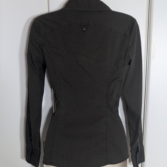 Express Olive Green Button-Down Women's Shirt - Picture 3 of 4